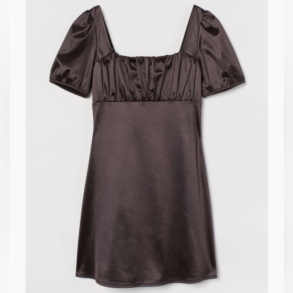 H&M Puff Sleeve Brown Satin Mini Dress (NWT)